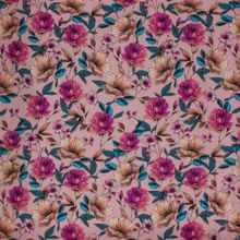 Oudroze tricot met digitale rozenprint (fuchsia, petrol, lichtbruin) - Poppy